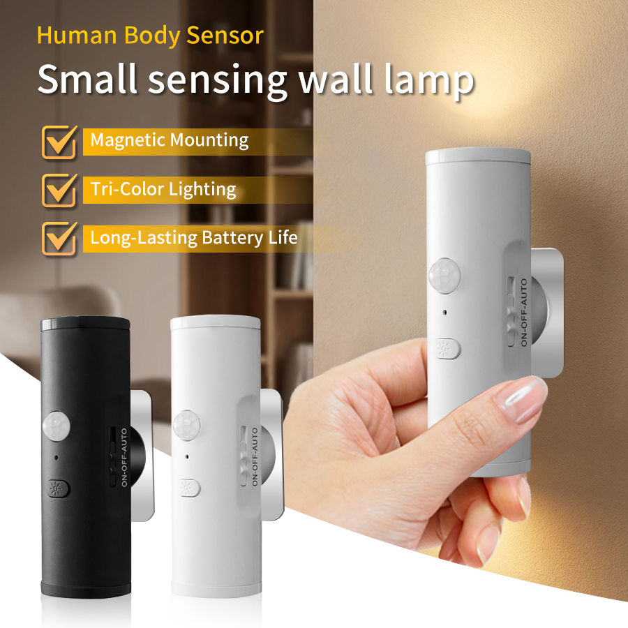 Double-head Motion Sensor LED Night Light Rechargeable Magnetic 3 Colors Wall La