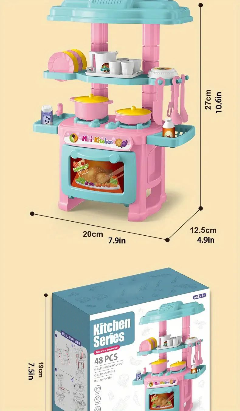 Thumbnail: Mini Kitchen Counter Play Set DIY Simulated Cooking Food Tableware Play House Ro