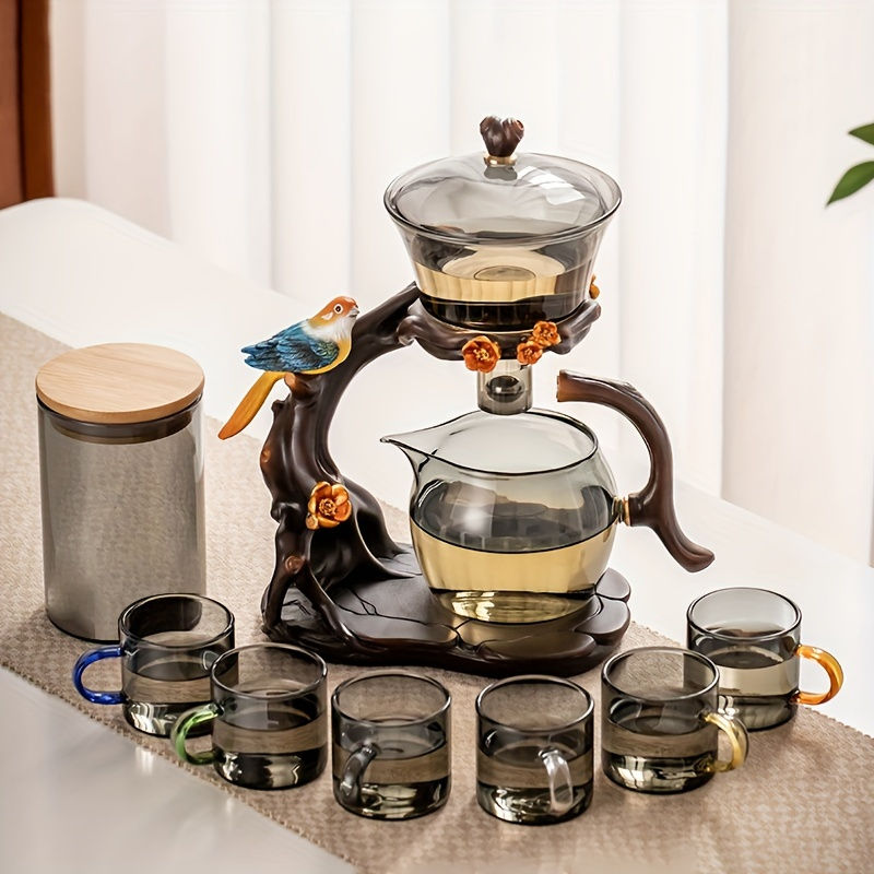 Thumbnail: 1 Set of Magpie,Lazy Kung Fu Tea Set, Glass Tea Set,Semi-Automatic Drip Glass Te