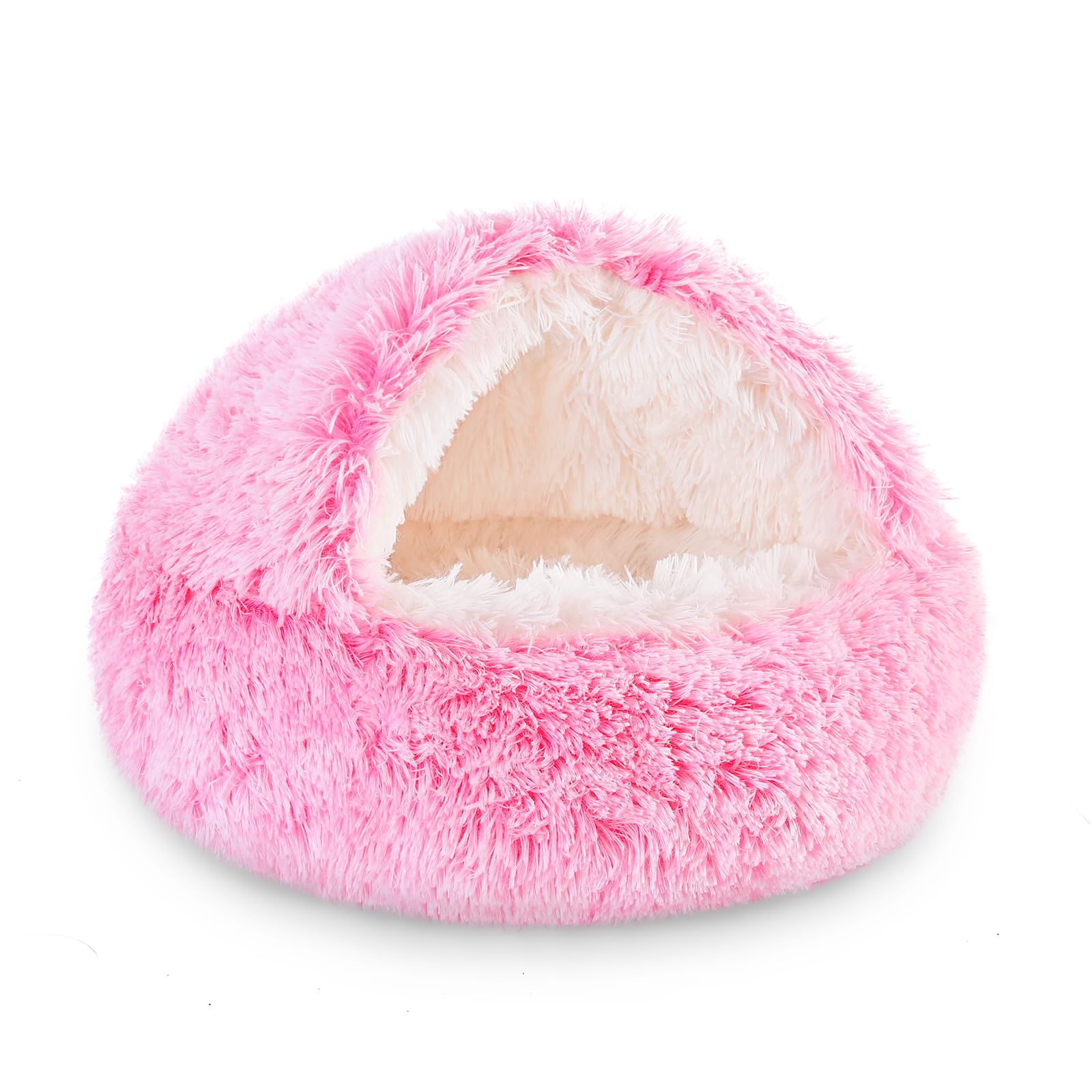 NOYAL Dog Bed Round Hooded Plush Cat Cave Donut Anti Anxiety Fluffy Dog Bed for