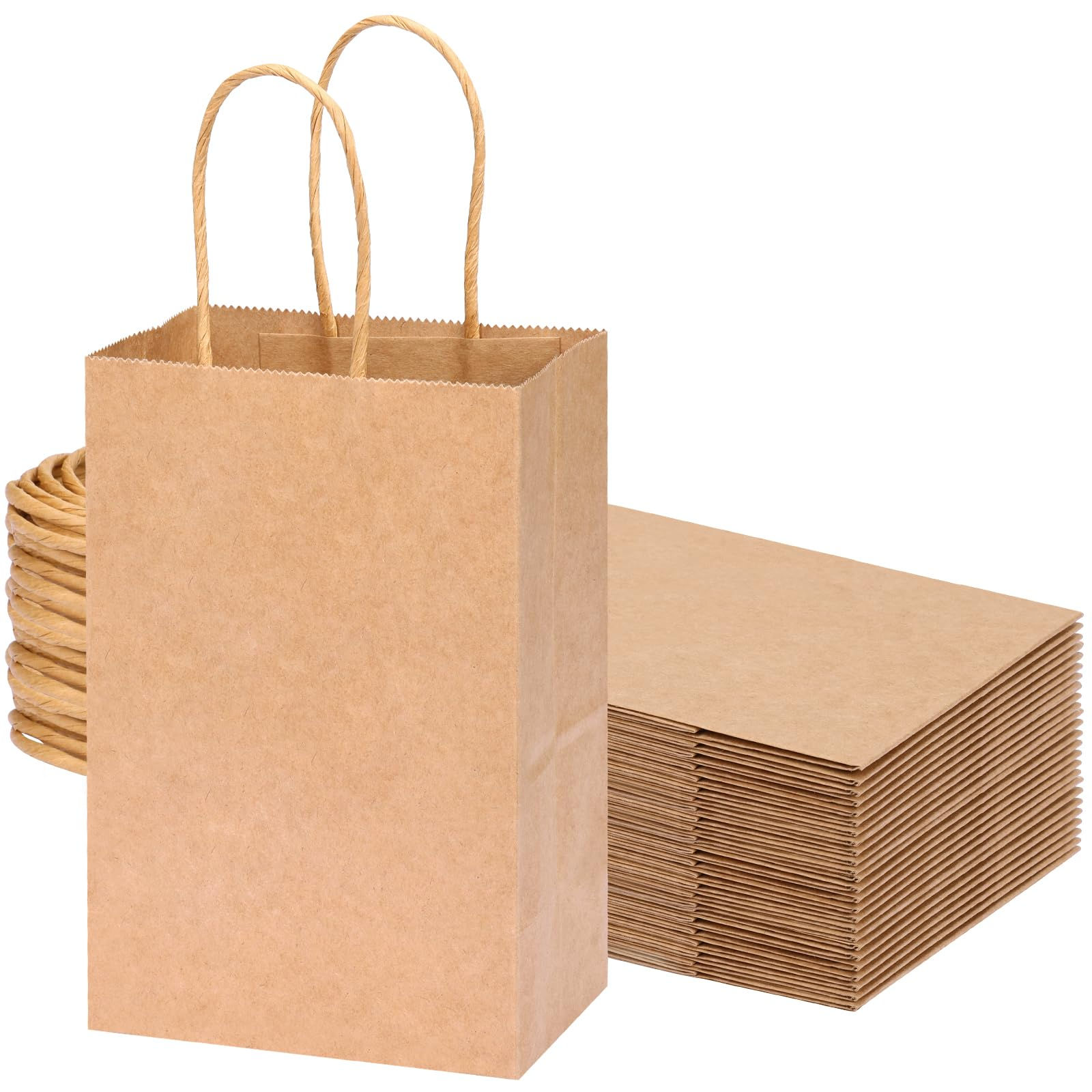 OUTUXED 25pcs Gift Bags 5.25x3.2x8 Small Paper Gift Bags Kraft Paper Bags with H