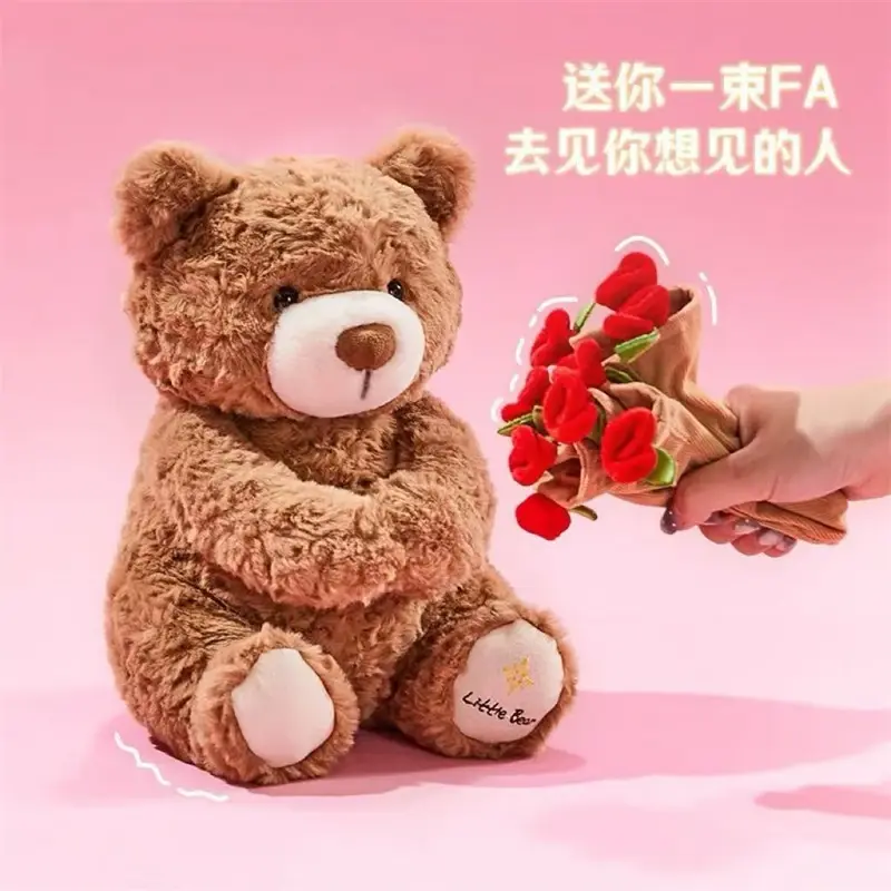 Thumbnail: Kawaii Teddy Bear with Roses Plush Toy Soft Bear Stuffed Doll Romantic Gift for 