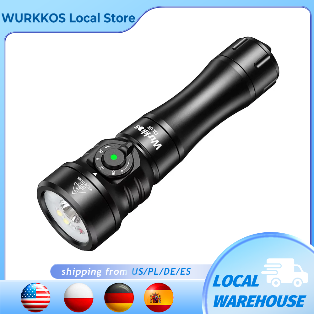 Wurkkos DL08 Powerful 3600lm Flashlight 21700 Rechargeable Diving Light with Rot