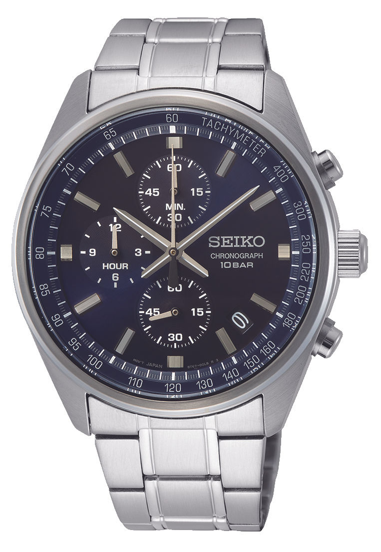 SSB377P1 Seiko heren chronograaf staal bracelet blauw 100m