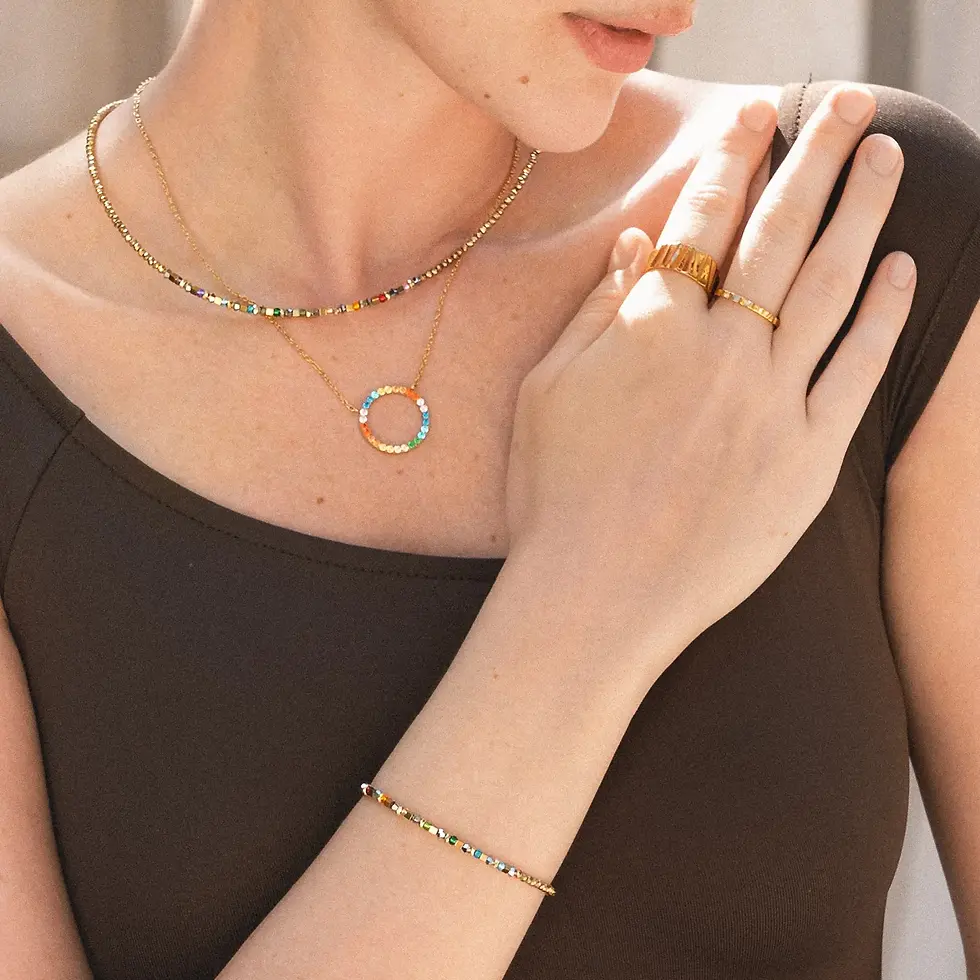 4359/10-1516 Coeur de Lion collier GeoCUBE® Mini Cubes & Pearls Mix gold-rainbow