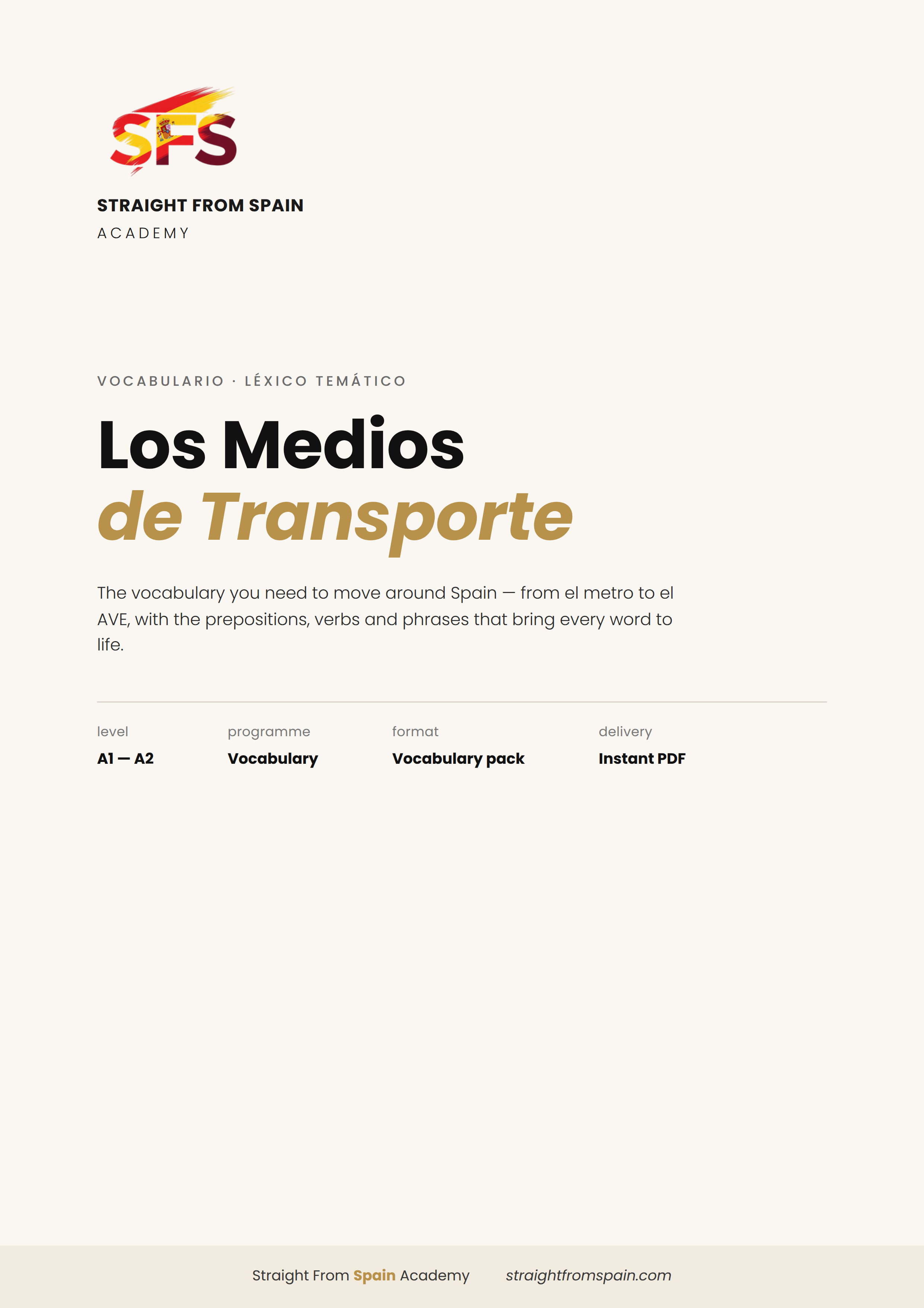 Los Medios de Transporte Spanish transport vocabulary guide cover