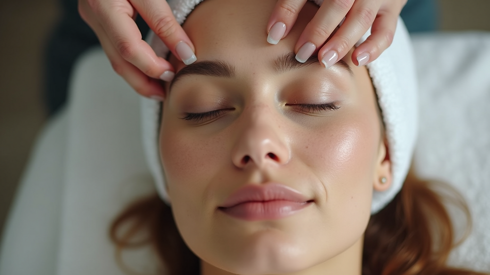 Close-up view of a skincare professional applying a facial treatment