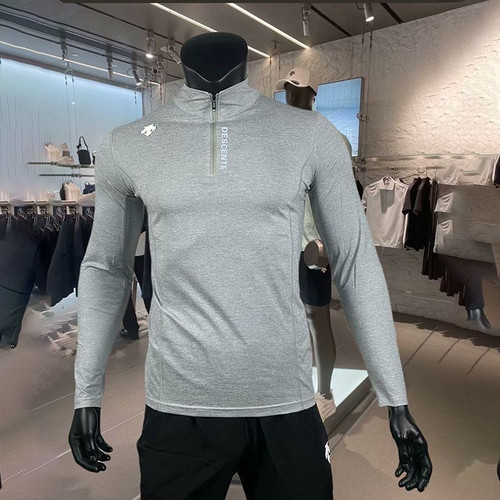 Descente Men Half-Zip Long Sleeve T-Shirt Breathable Sweat-Wicking