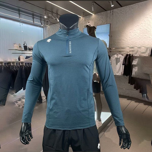 Descente Men Half-Zip Long Sleeve T-Shirt Breathable Sweat-Wicking
