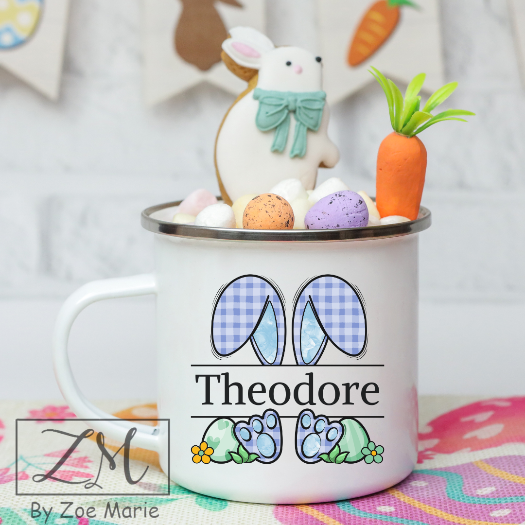 Personalised Easter Bunny Split Monogram Kids Enamel Mug