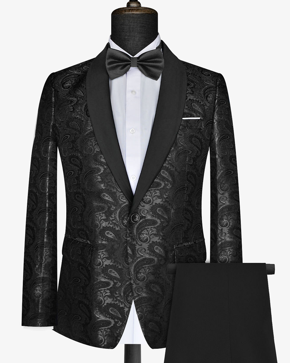 Black Metallic Jacquard Slim-Fit Tuxedo