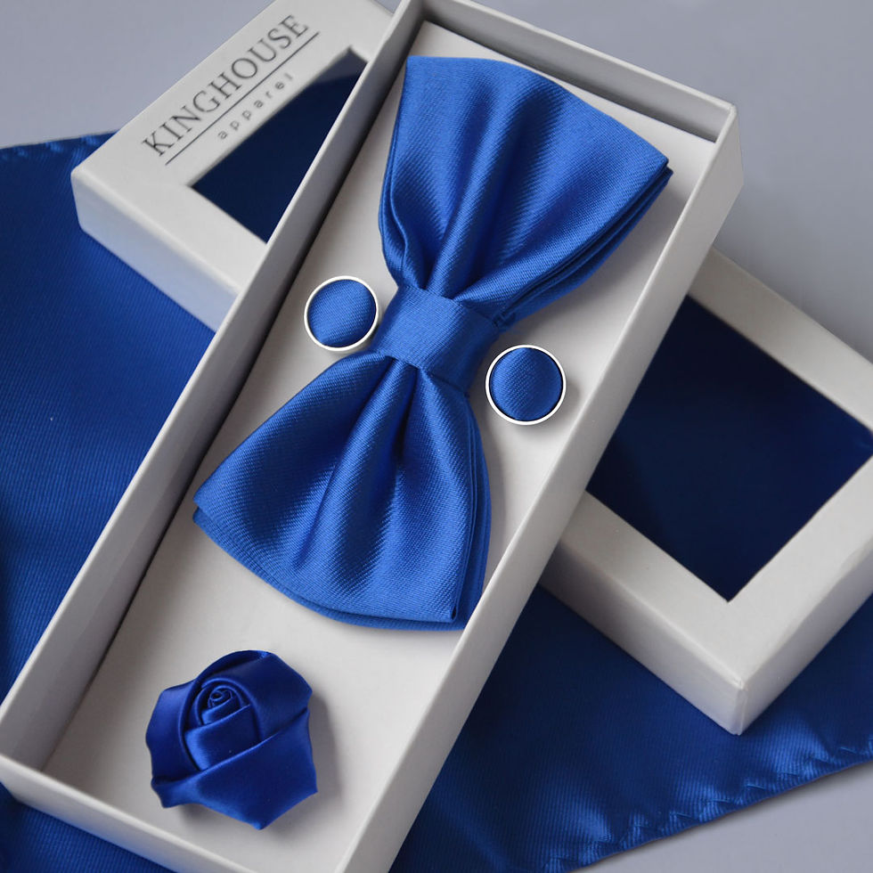 Thumbnail: Blue bow tie cufflinks pocket square lapel pin set