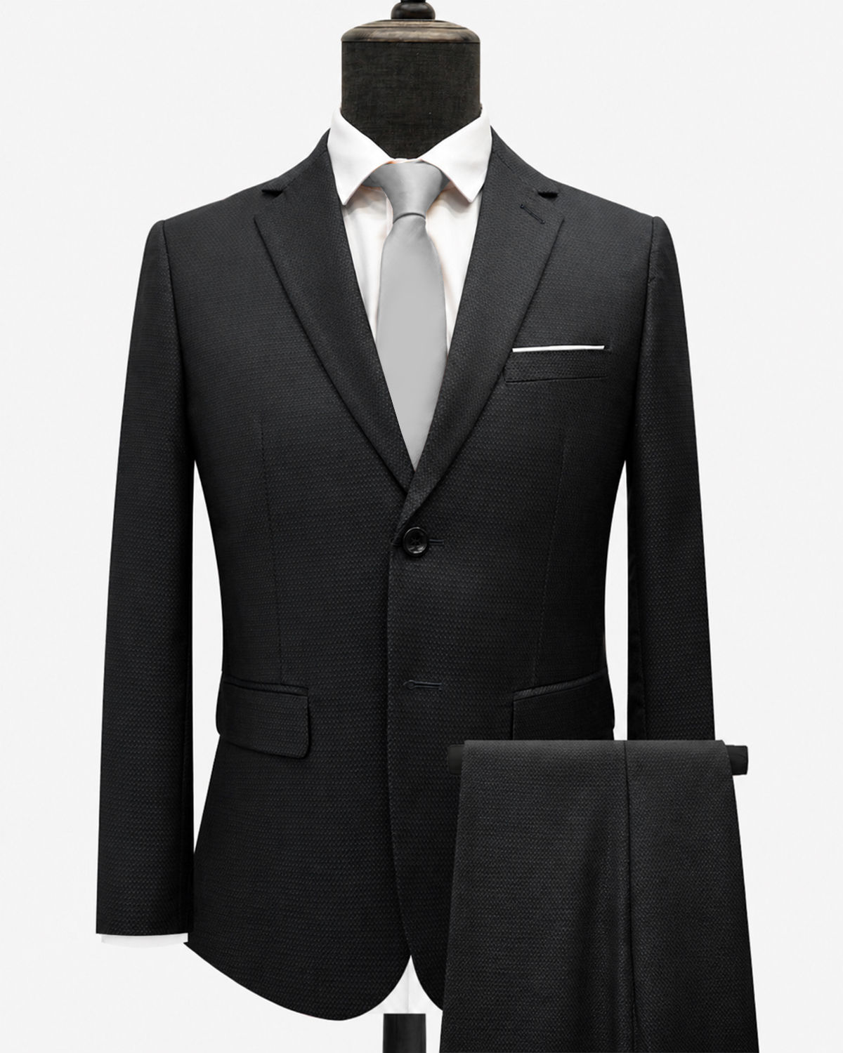 Black Slim-Fit Birdseye 2-Button Suit | Kinghouse Apparel