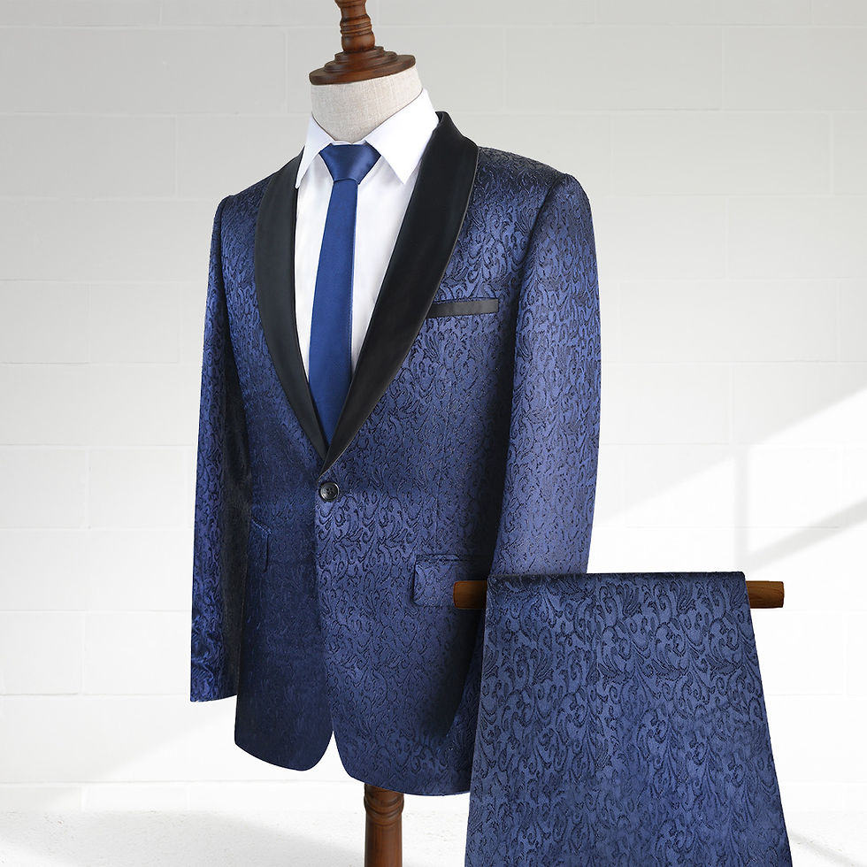 Plus-Size Dark Blue Jacquard 2-Button 2-Piece Suit