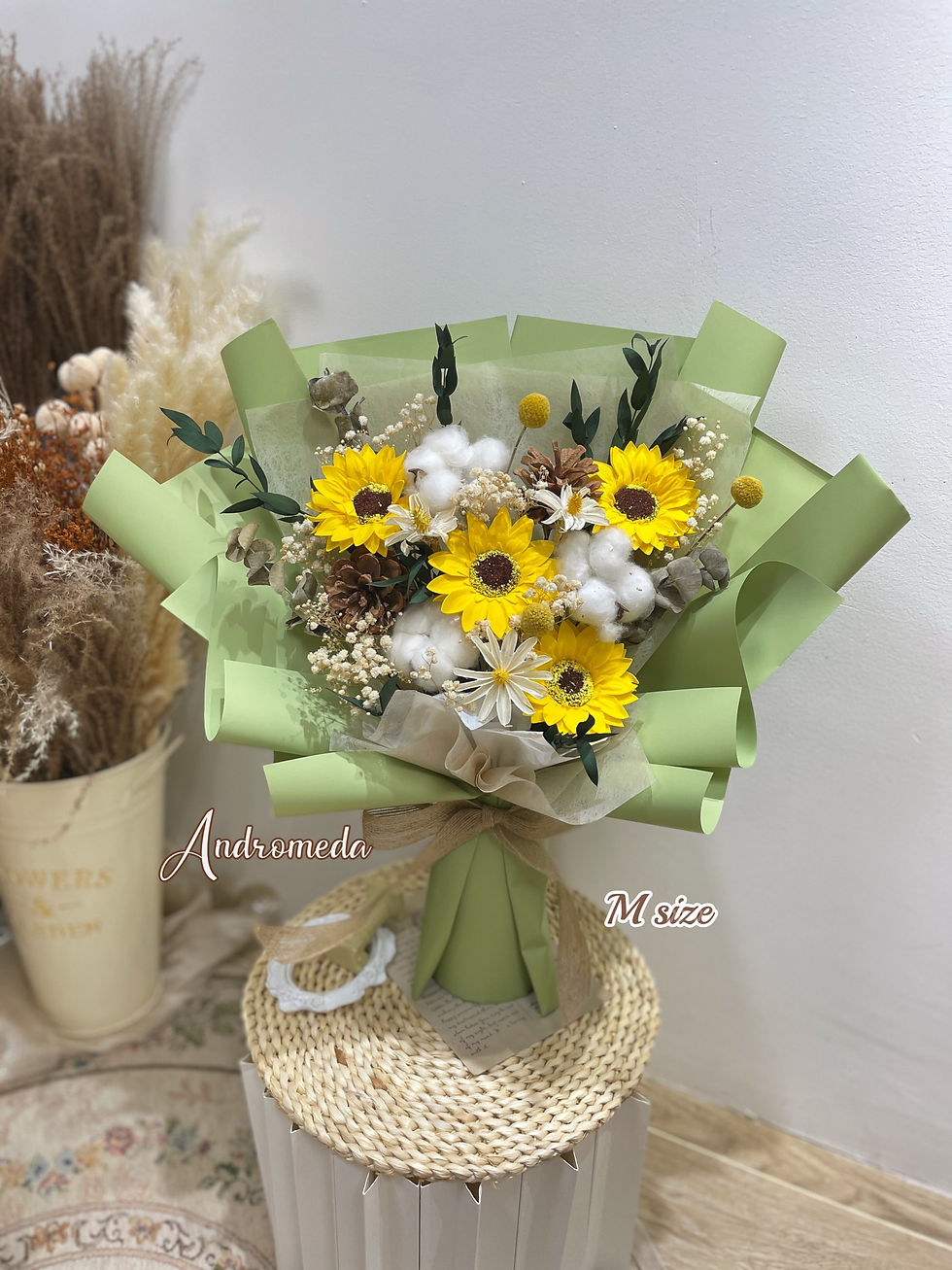 文青風系列-M size 尤加利葉x太陽花-淺綠色