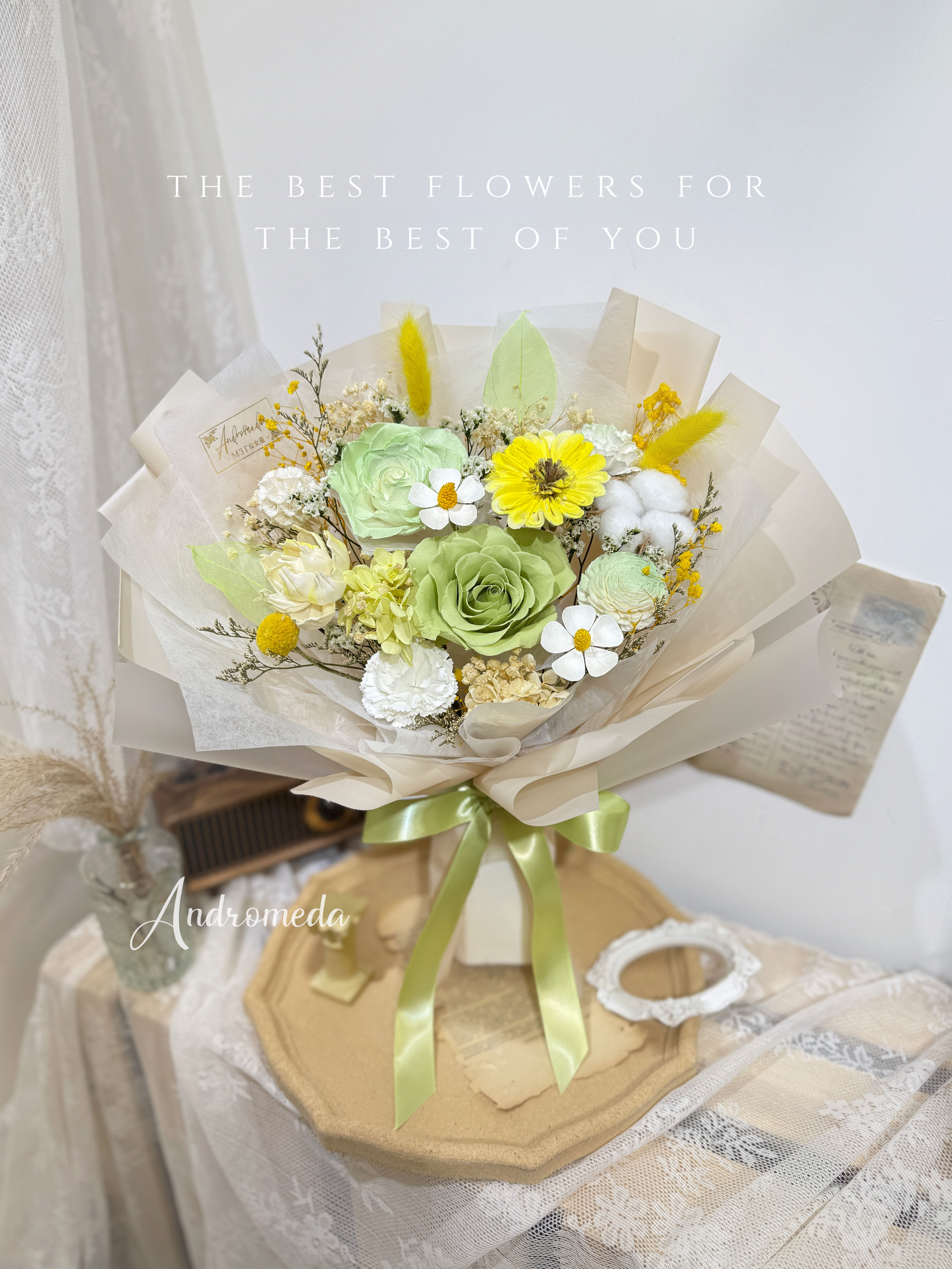 韓式花束-抹茶綠色玫瑰+小雛菊🌼