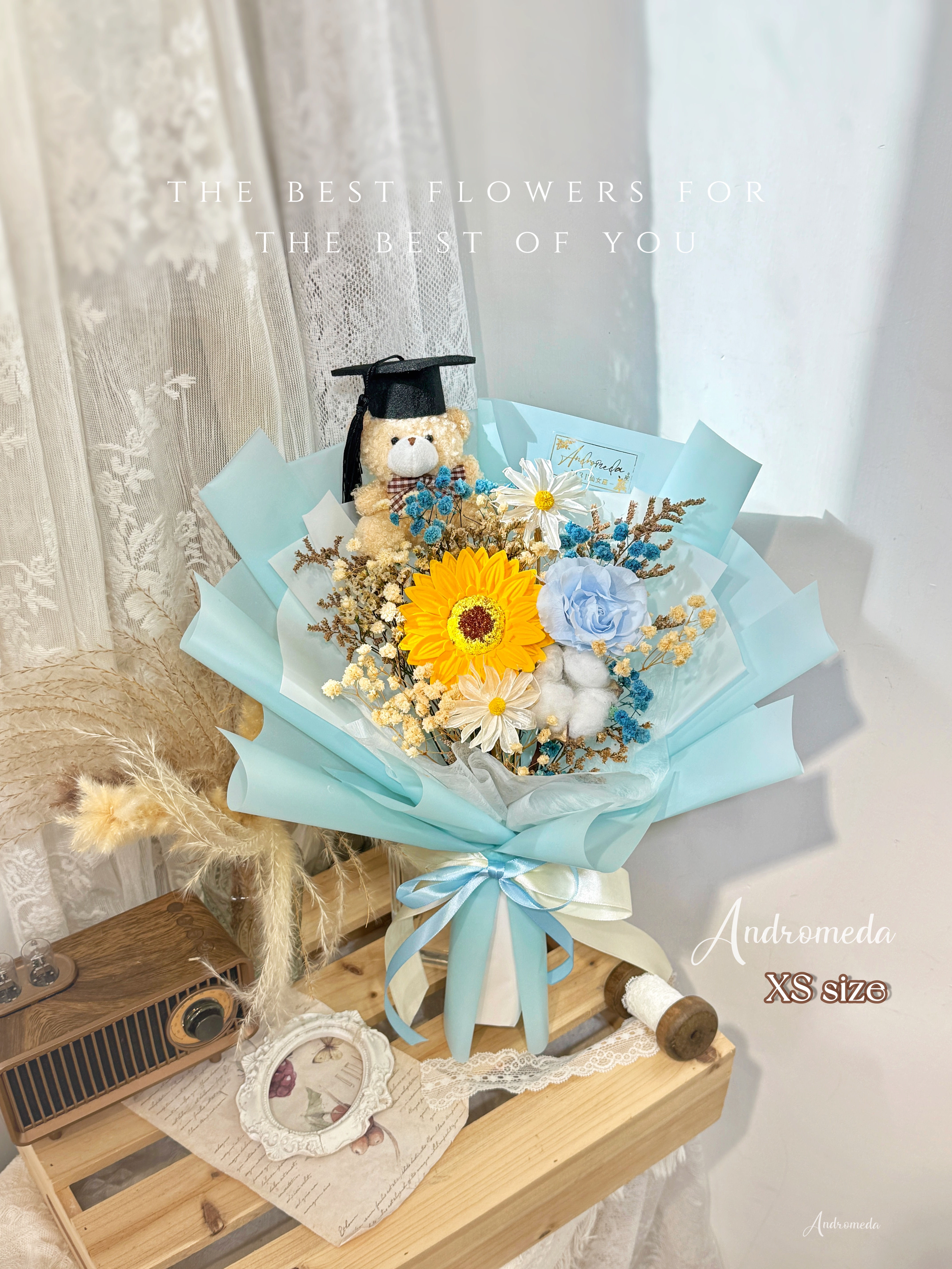 XS size 🎓太陽花花束 +毛毛熊🌟 Star🌟  -天藍色 