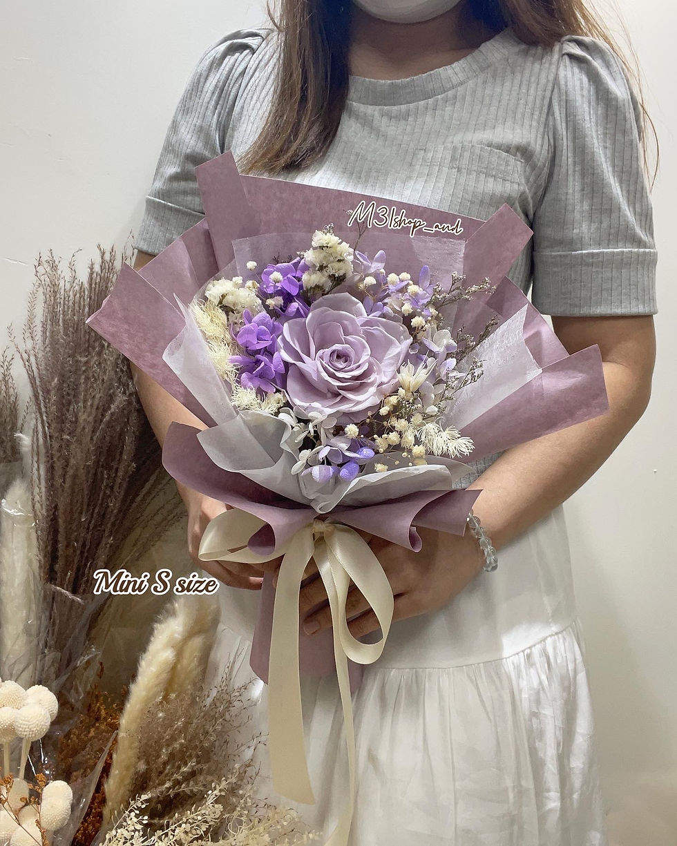 縮圖：Mini S size永生玫瑰花束-香芋紫