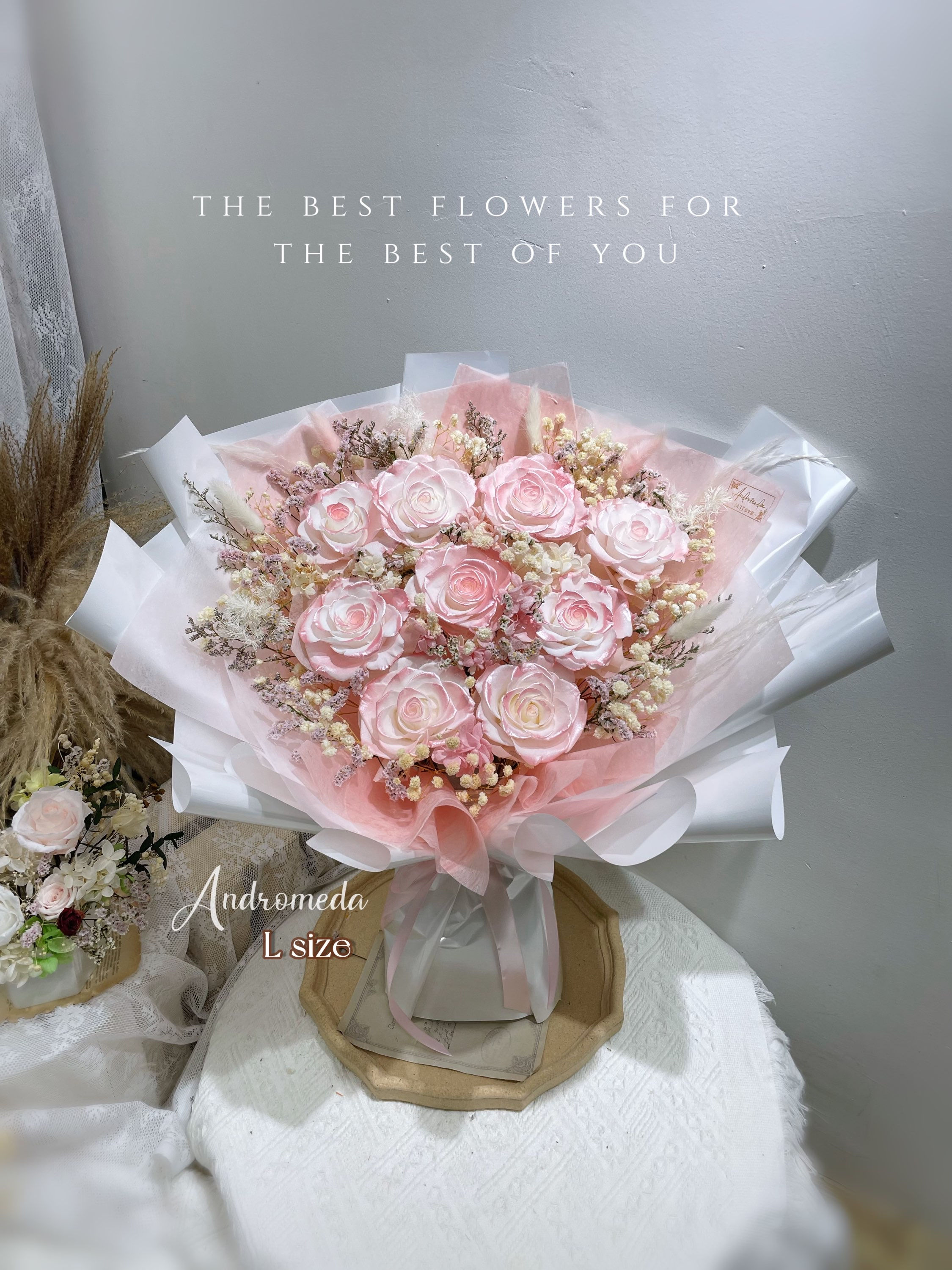 漸變系列-珠光粉紅色永生花-L size 