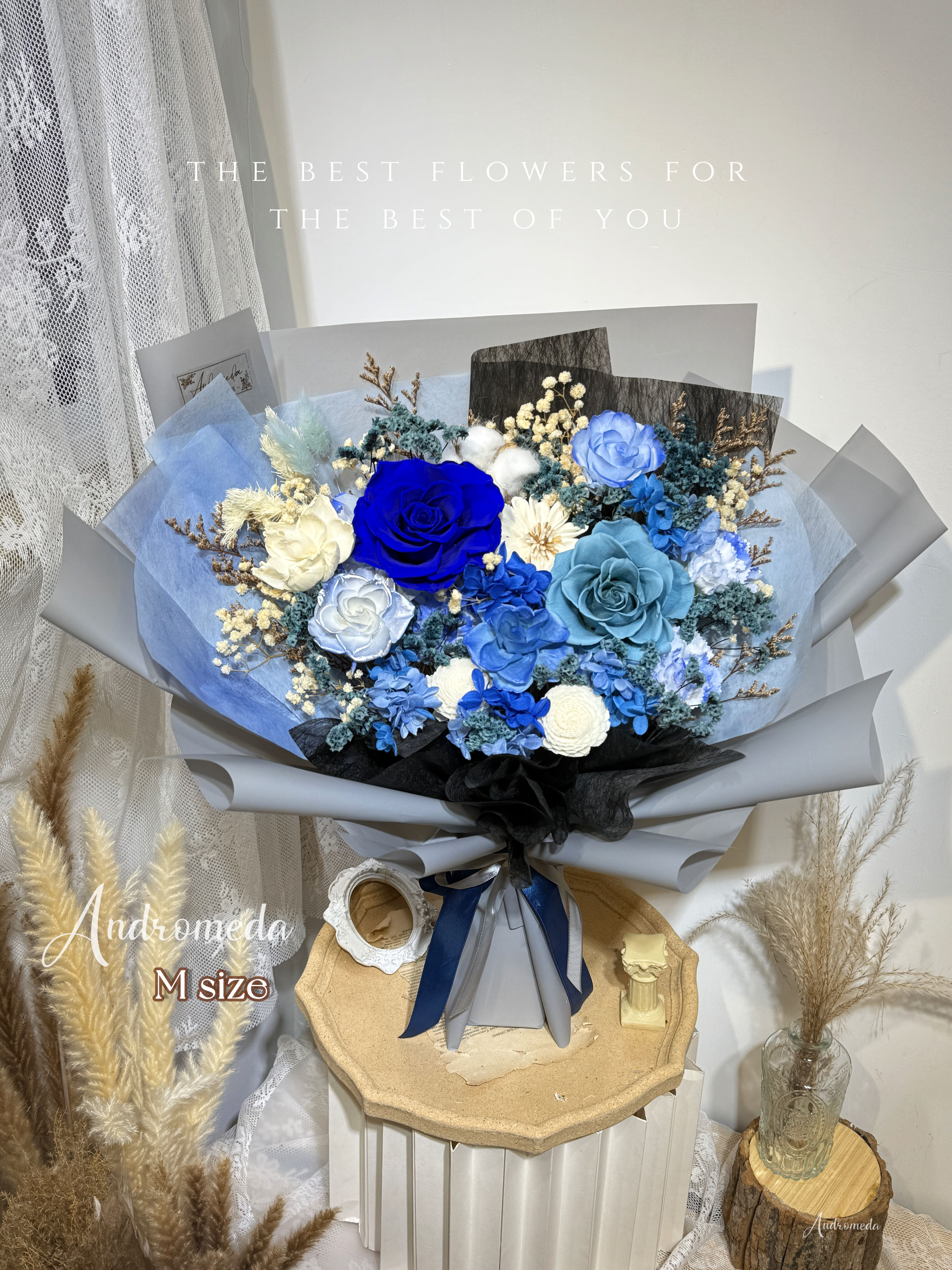  M size 韓式花束-克萊因藍+銀色+霧藍