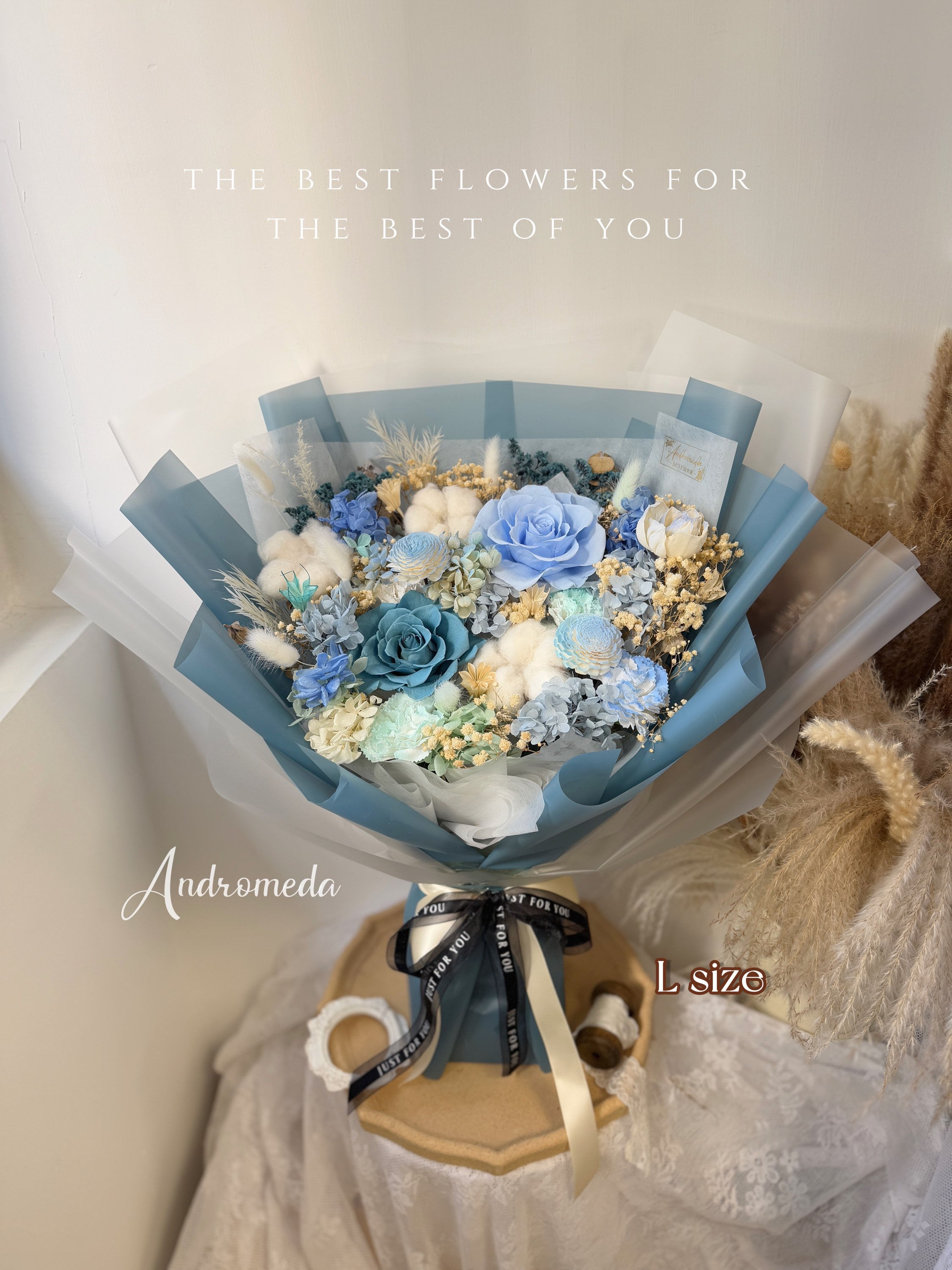 L size 日本藍+寶石藍玫瑰繡球花花束💙 💎