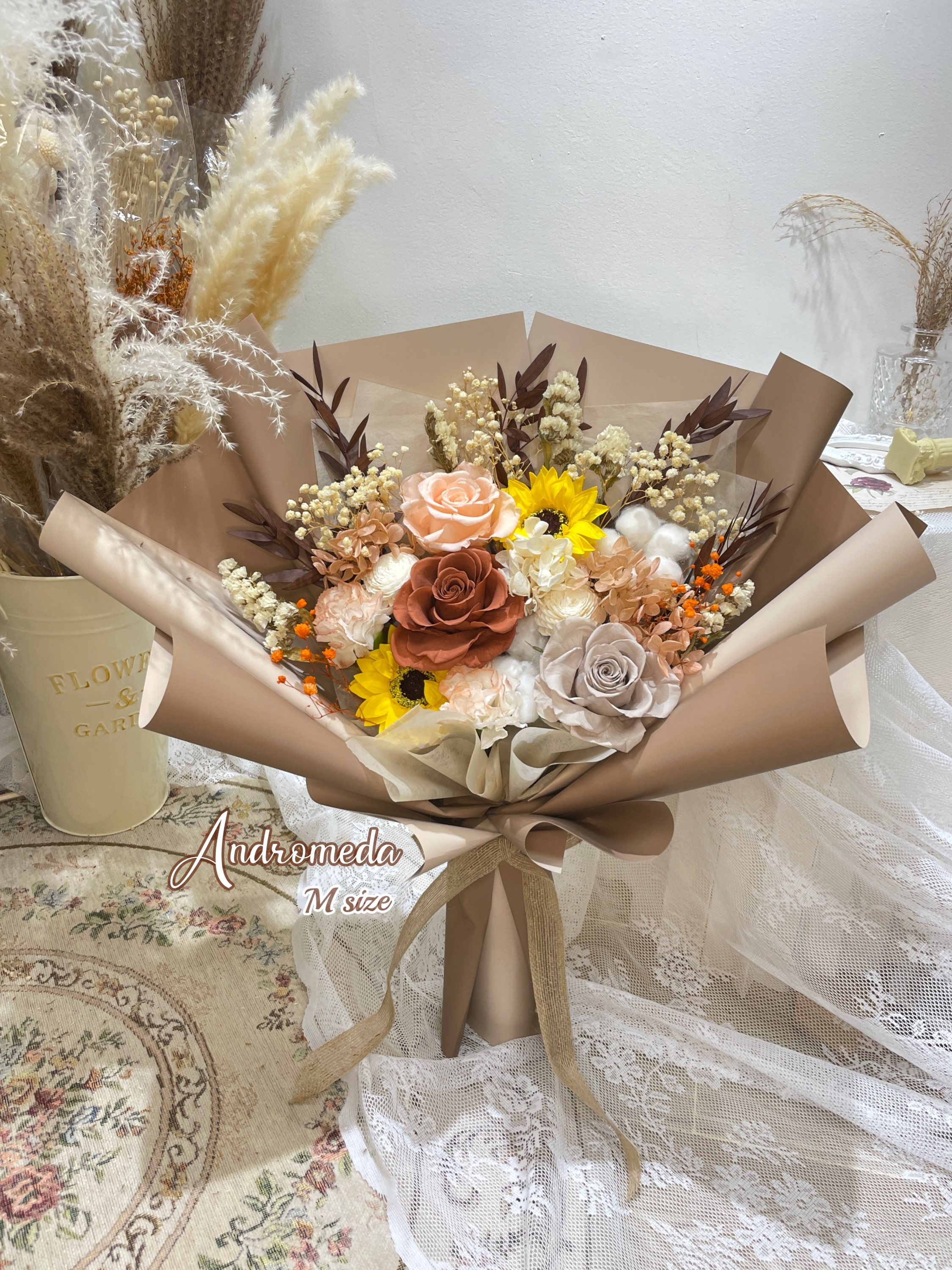 M size 🌰榛子蛋糕色-永生玫瑰花束 