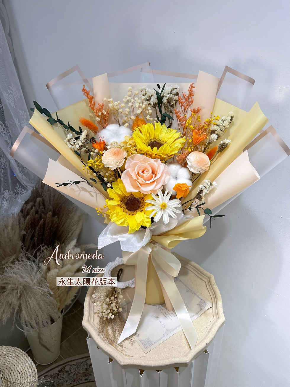 縮圖：蜜桃香檳永生玫瑰花x永生太陽花🌻🧡 