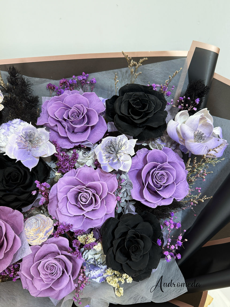 縮圖：暗黑&優雅紫色永生玫瑰花束L size🖤💜 