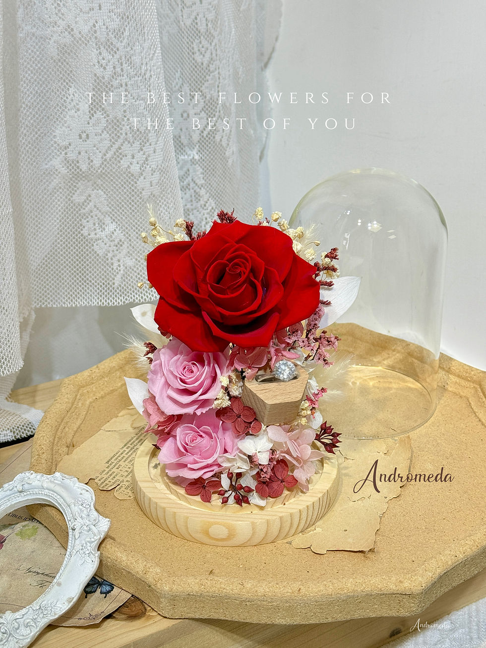 縮圖：經典又浪漫🌹求婚組合《紅玫瑰花束 + 戒指玻璃瓶》