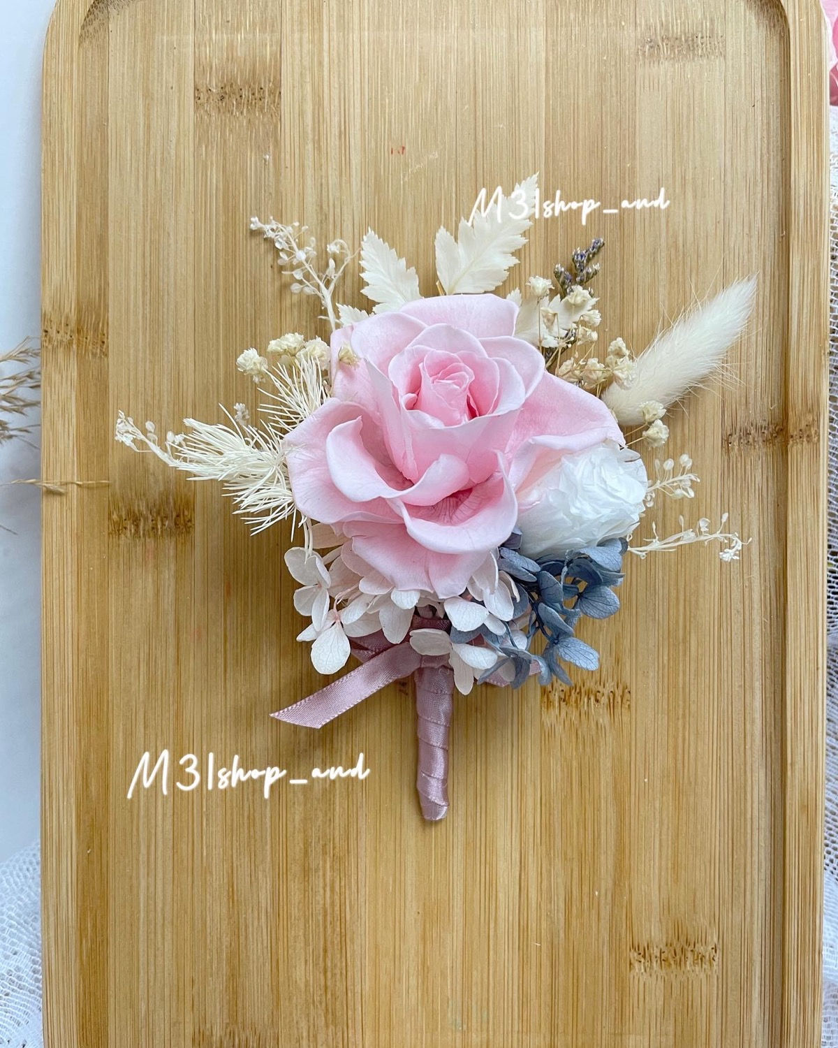 新郎永生花襟花-粉紅色