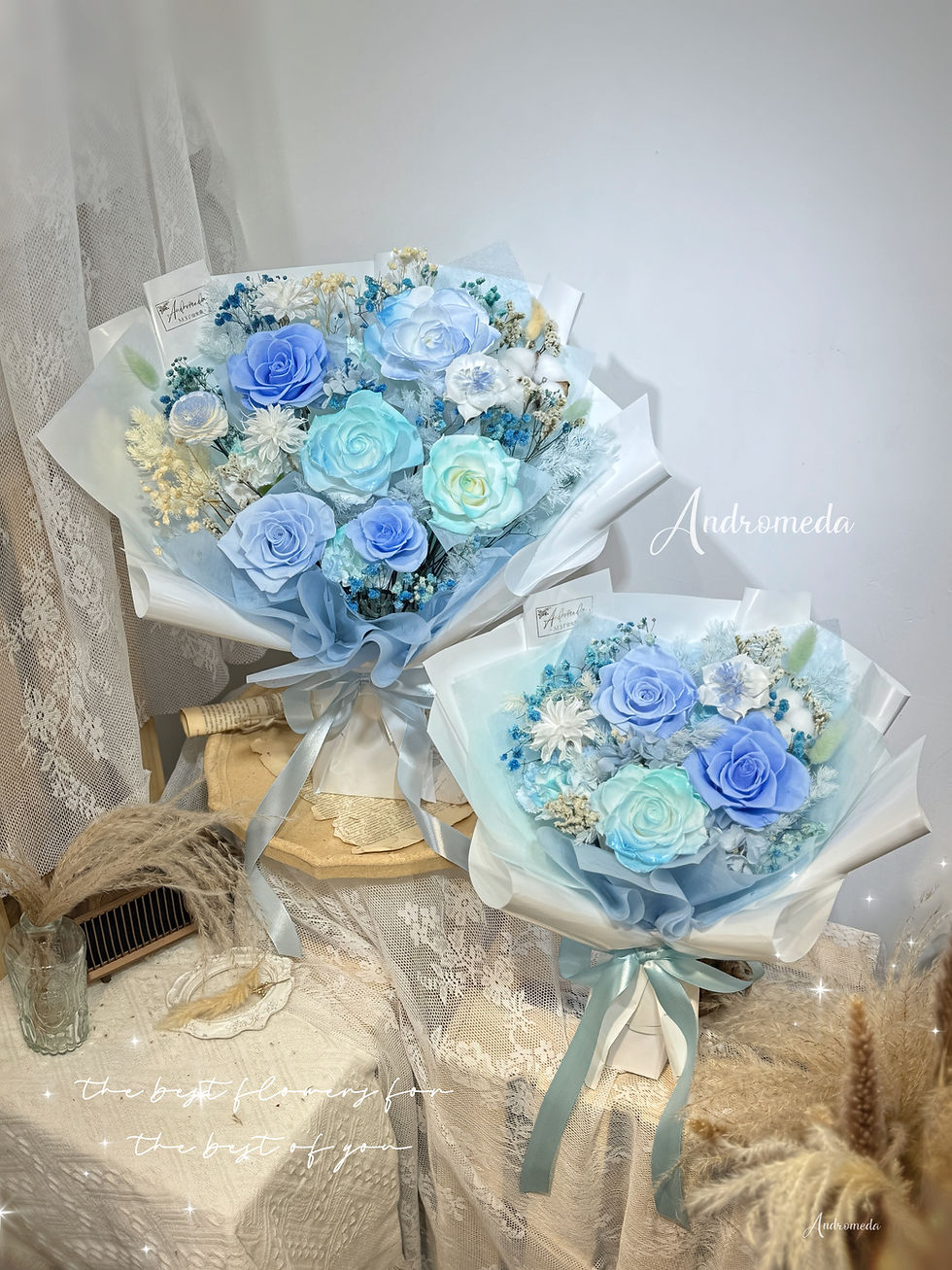 縮圖：2026情人節永生花-🩵珠光水藍色-Msize 6 stems 