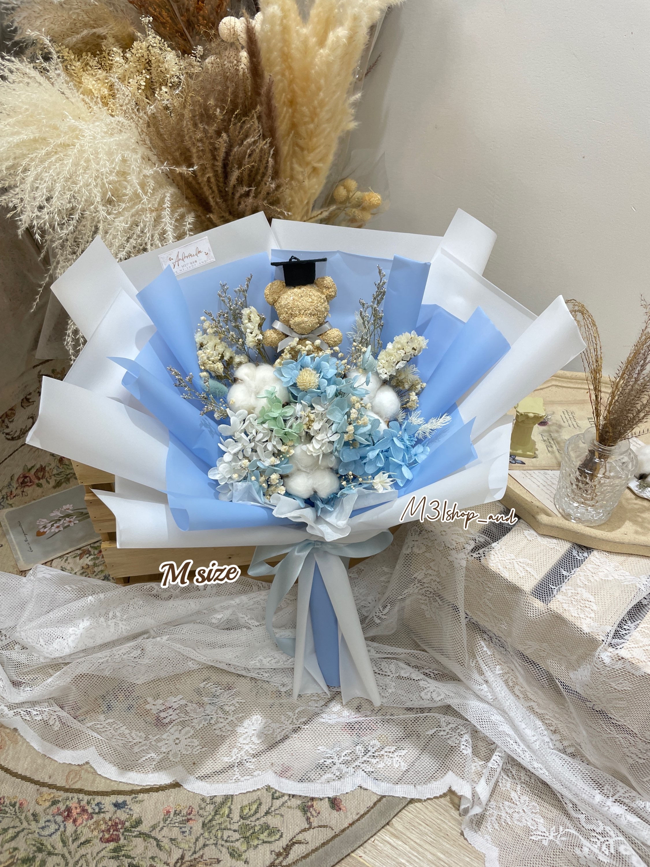 🧸小熊花-baby blue繡球花 （價錢已包括熊仔同畢業🎓） 