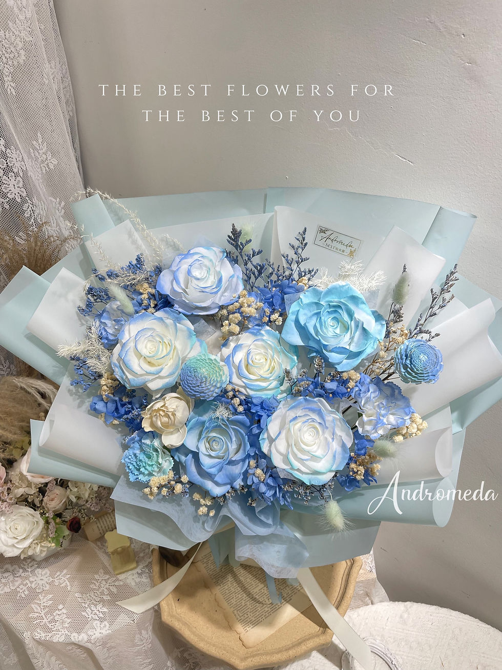 縮圖：海洋之星💙💫-碎冰藍色永生玫瑰花束-6 stems