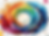 Abstract art with concentric rainbow circles and celestial motifs. Stars and geometric shapes float on a cloudy white background.