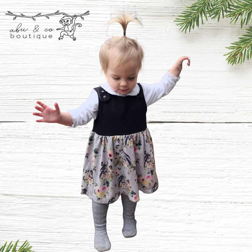 Thumbnail: RTS Girls Horse Trio/Black Adjustable Grow With Me Dress to Peplum