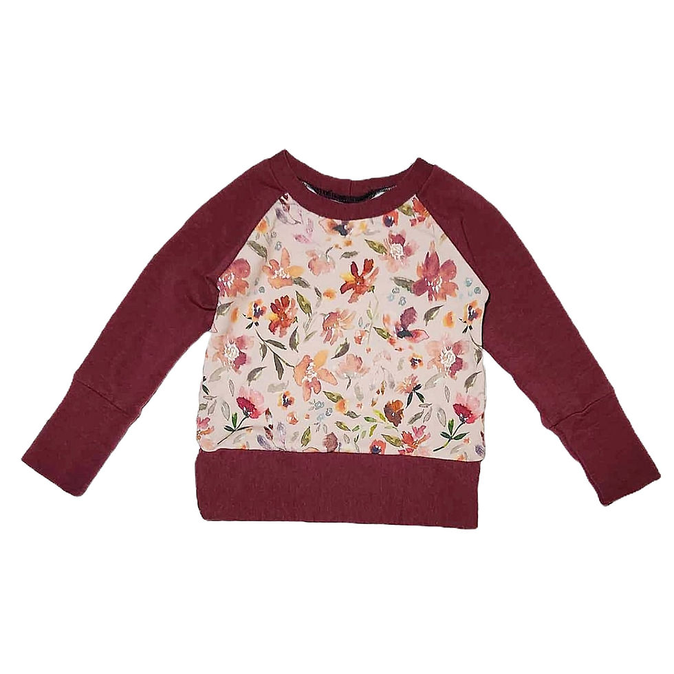 Thumbnail: Pink Floral RTS Raglan Crewneck Sweatshirt - Kids GWM