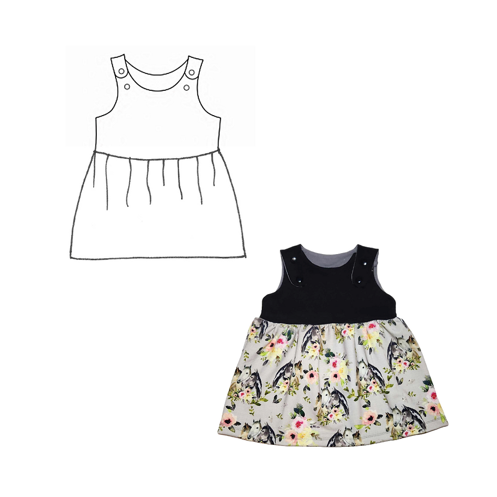Thumbnail: RTS Girls Horse Trio/Black Adjustable Grow With Me Dress to Peplum