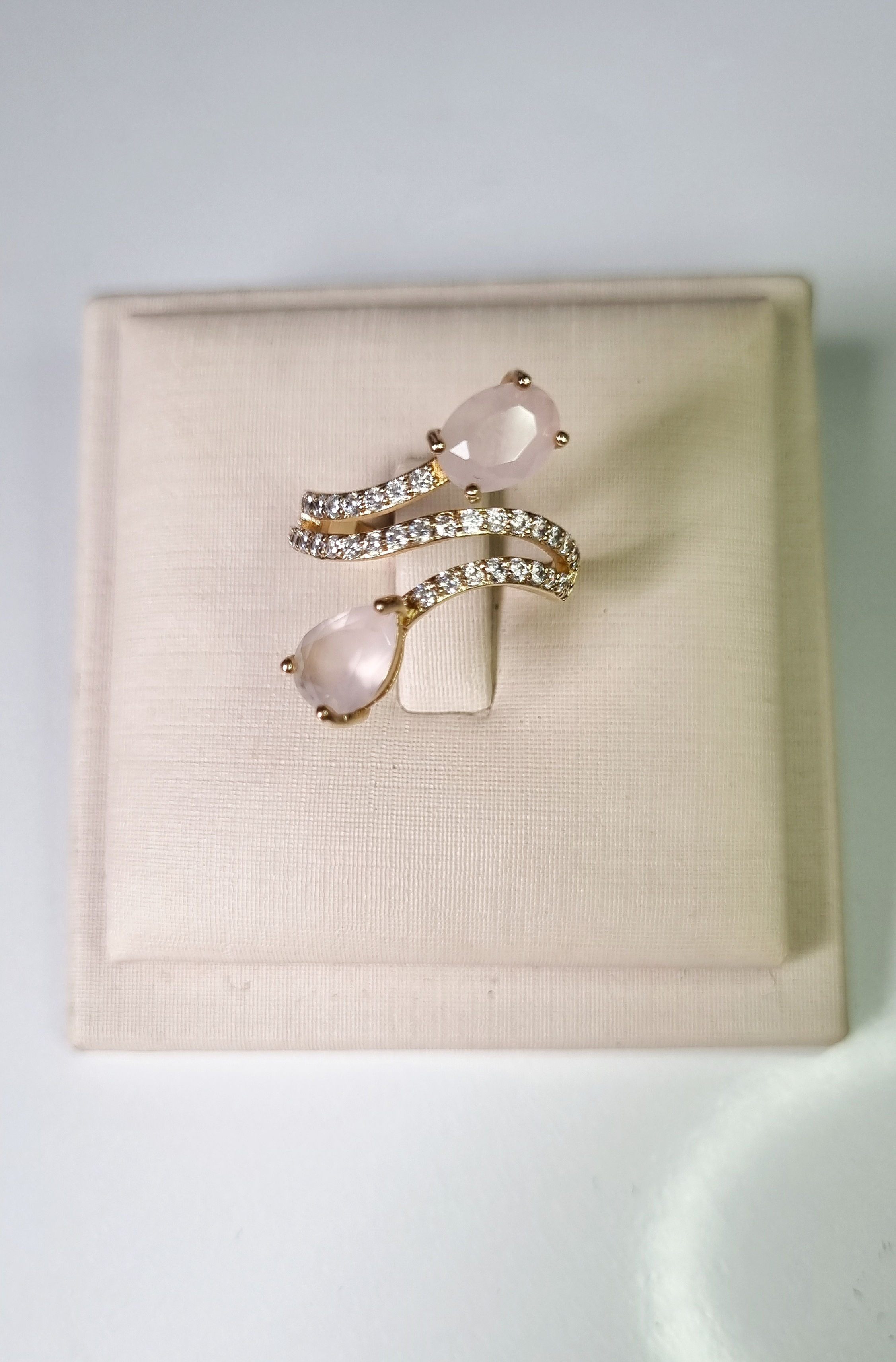 ANEL DUAS GOTAS QUARTZO ROSA