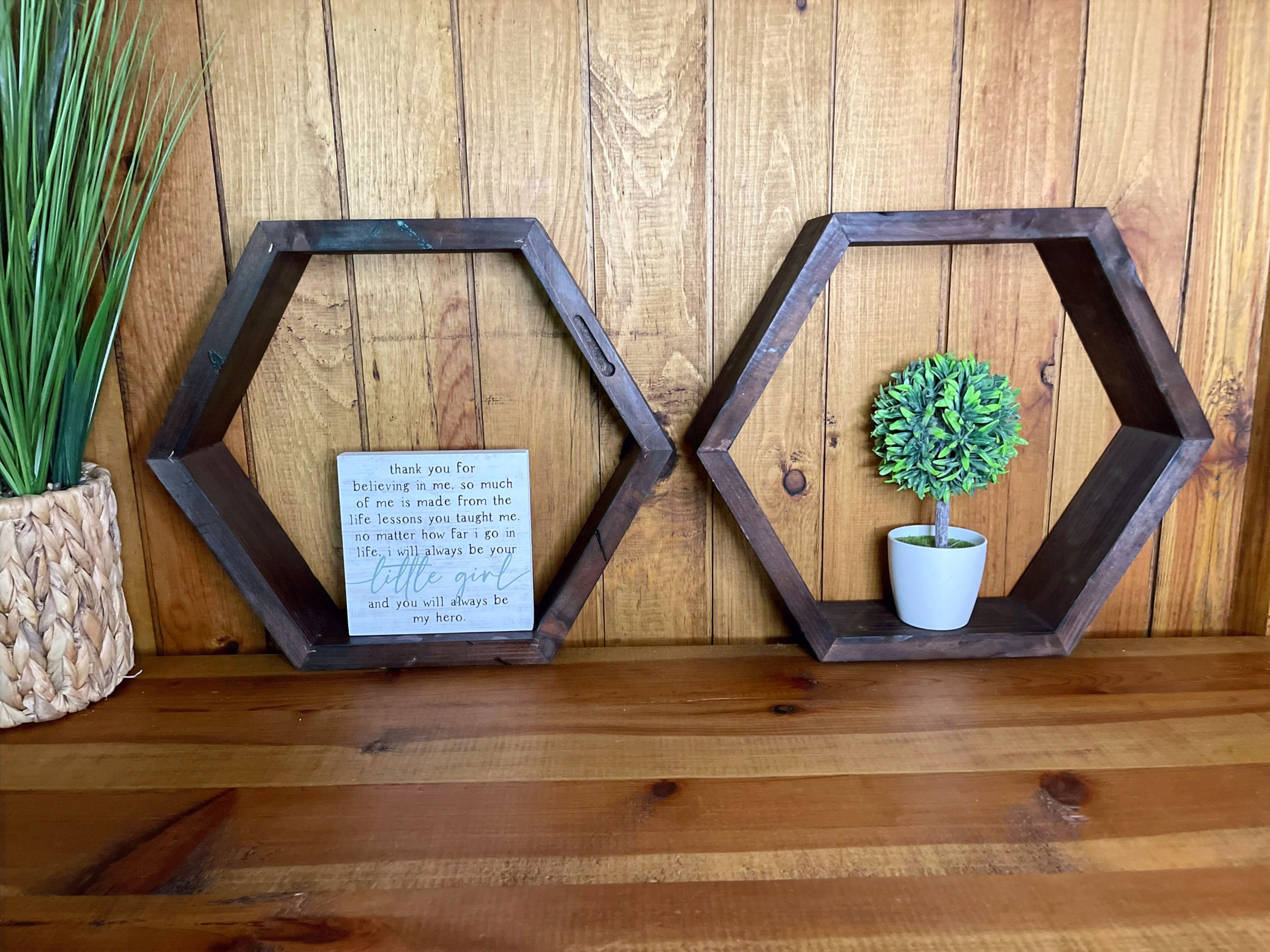 Stained Wood Honeycomb Shelf
