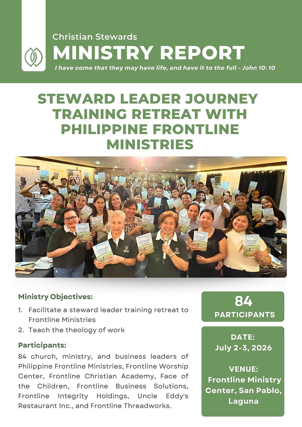 STEWARD LEADER JOURNEY TRAINING with Philippine Frontline Ministries