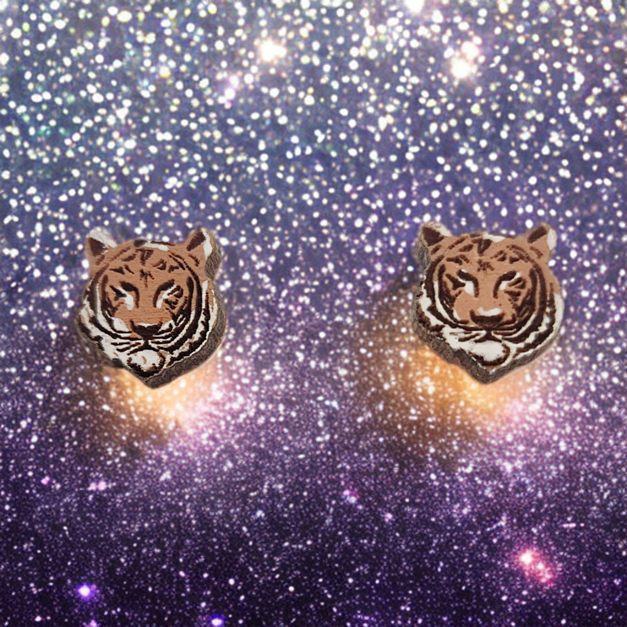 LSU Tiger Face Hand-Painted Earrings