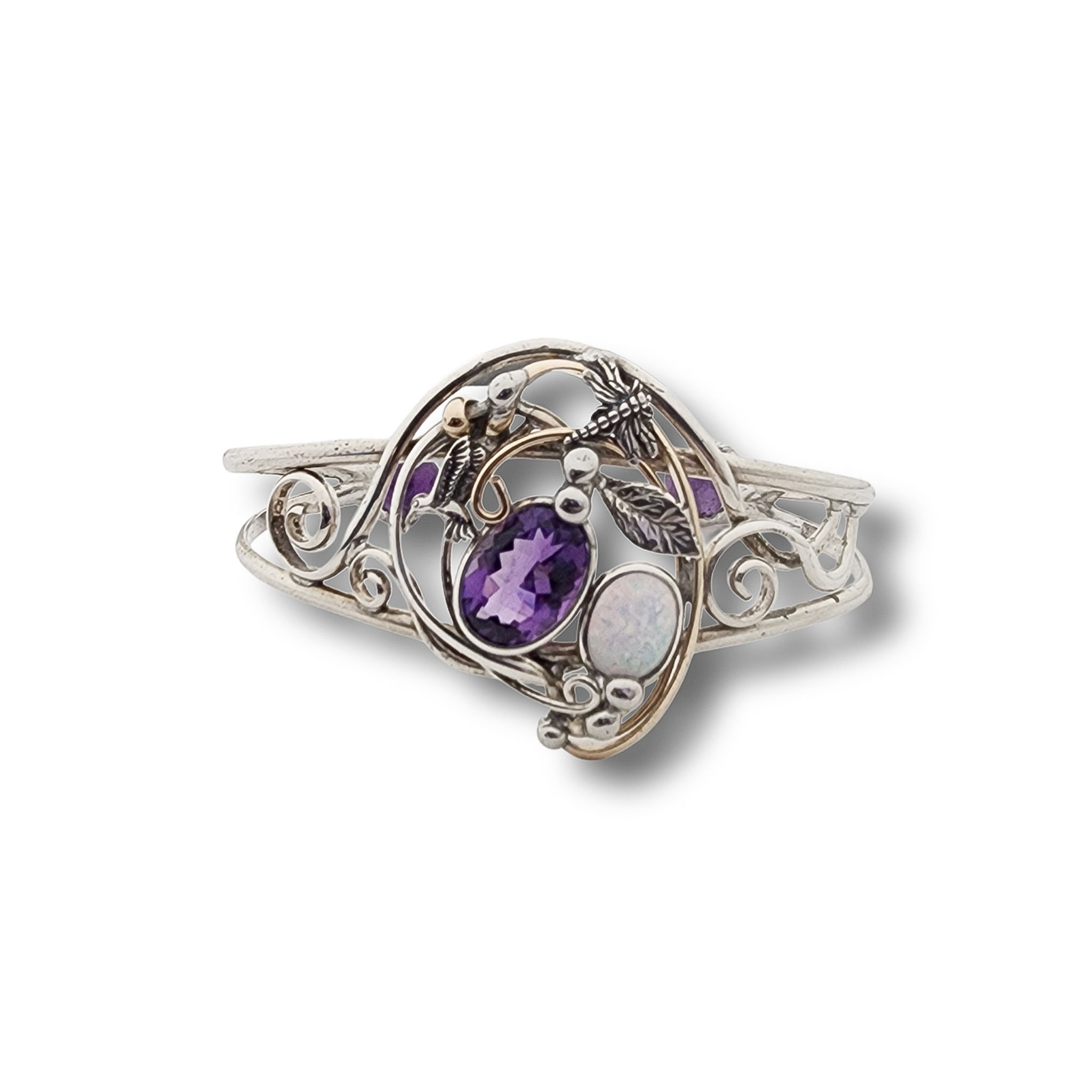 Amethyst and Lab Opal Cuff Bracelet .925 Sterling Silver