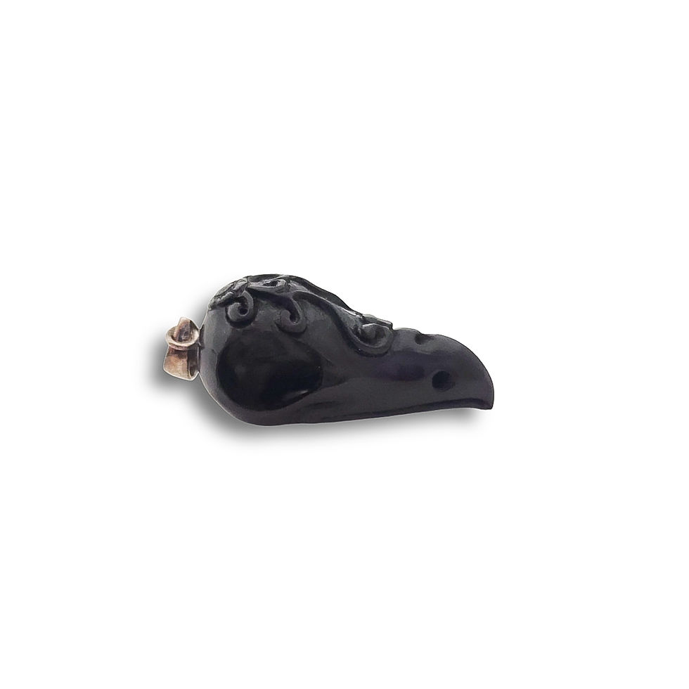 Thumbnail: Buffalo Horn Raven Pendant .925 Sterling Silver Side
