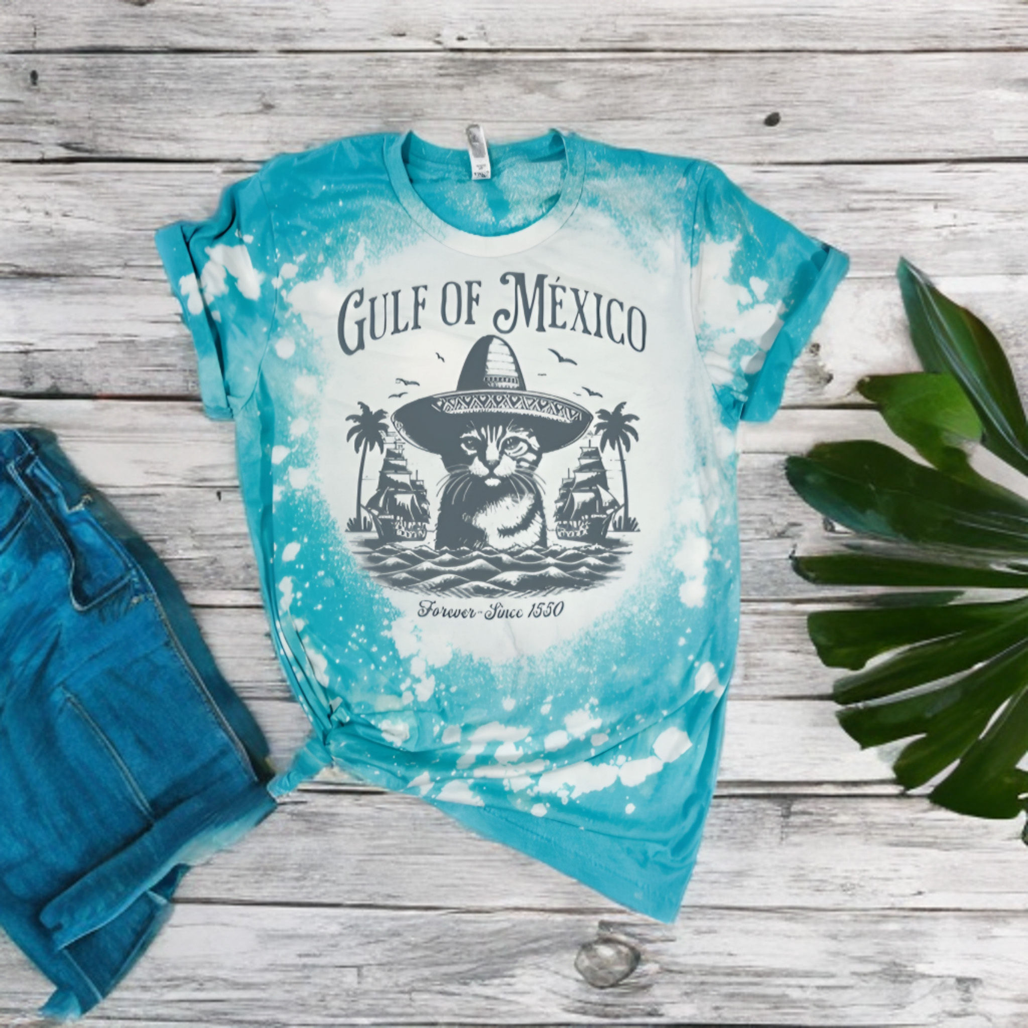 Gulf of Mexico Cat Bleached T-Shirt