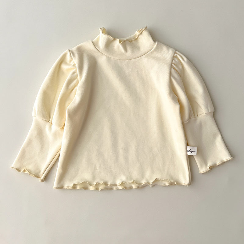 Thumbnail: High Collar Long Sleeve Cotton T-shirt for Baby Girls