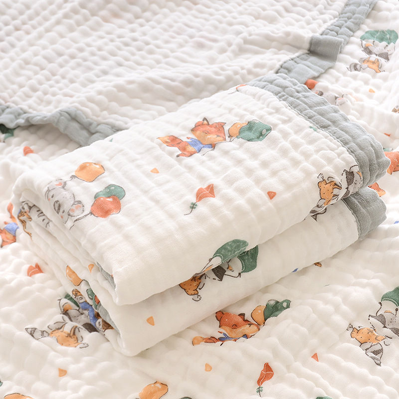 Thumbnail: Fluffy Muslin Cotton Baby Blankets with Kids Print