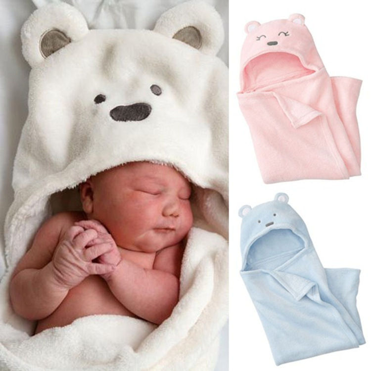 Thumbnail: Bear Design Coral Fleece Baby Swaddle Blanket