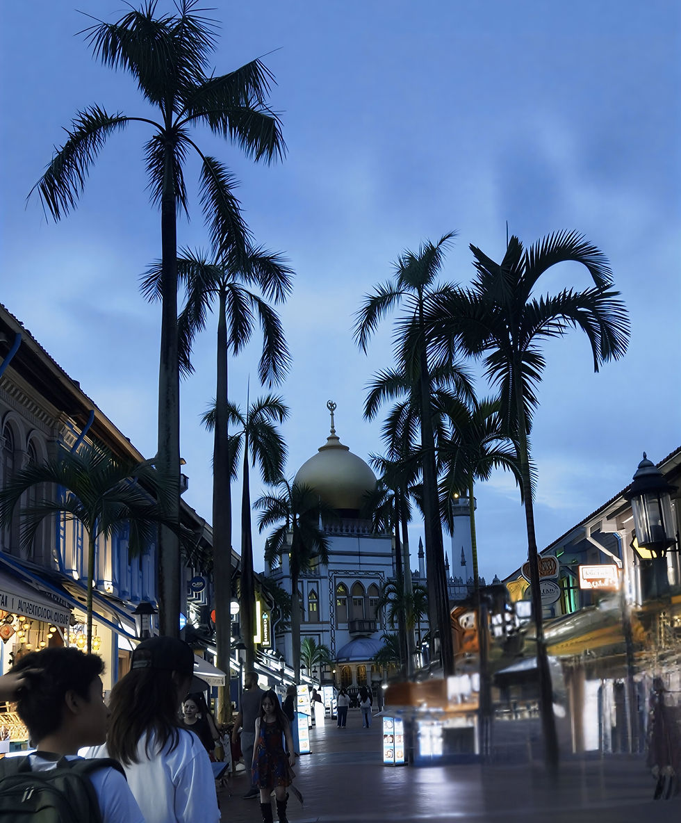 Sultan Mosque street at dusk in Singapore