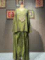 TASTA OLIVE co-ord set with a cape tunic, tasseled yoke embroidery & draped pants. Modern festive couture by TASTA.
