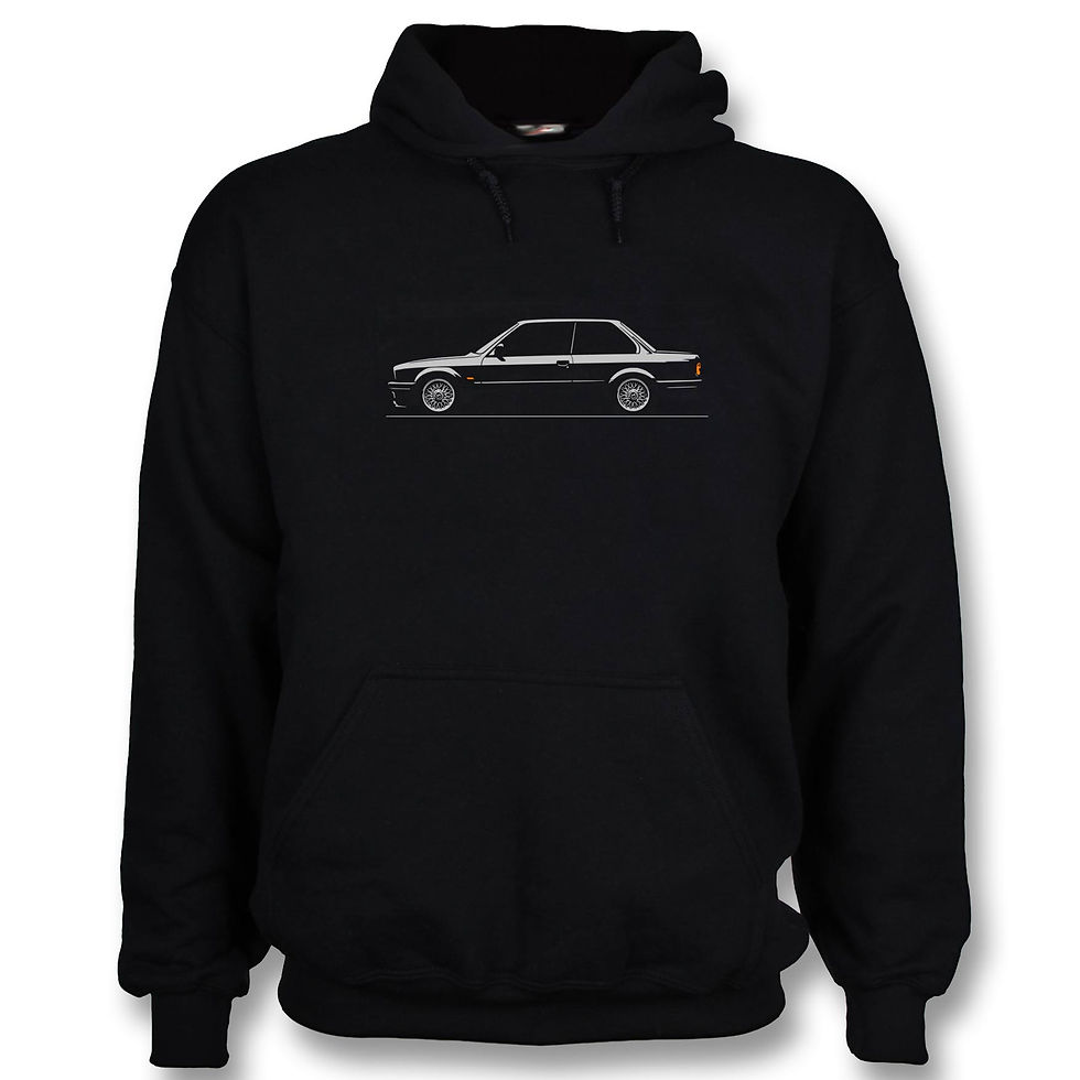 Miniaturbild: BMW E30 2 door old-school German car design on black hoodie